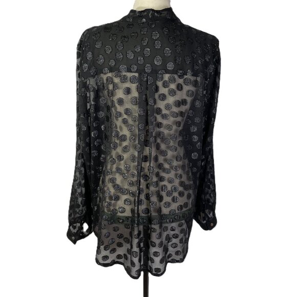 Jennifer Lopez Black Wrap Front Shimmer Sheer Polka Dot Blouse Size XL - Picture 4 of 15